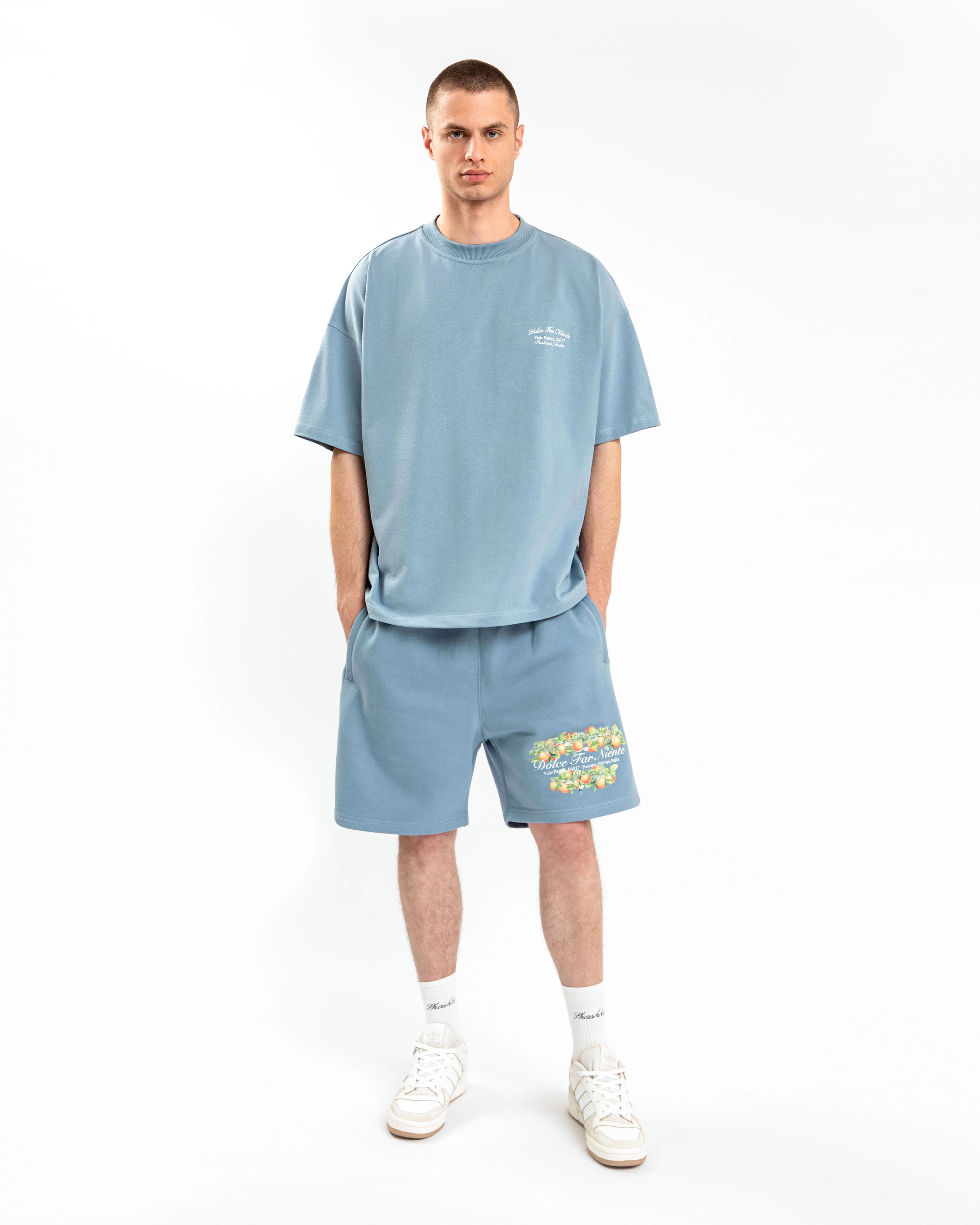 【SATIIIZ】Disero pigment half shirt DolceFarNienteLightBlueTee1.