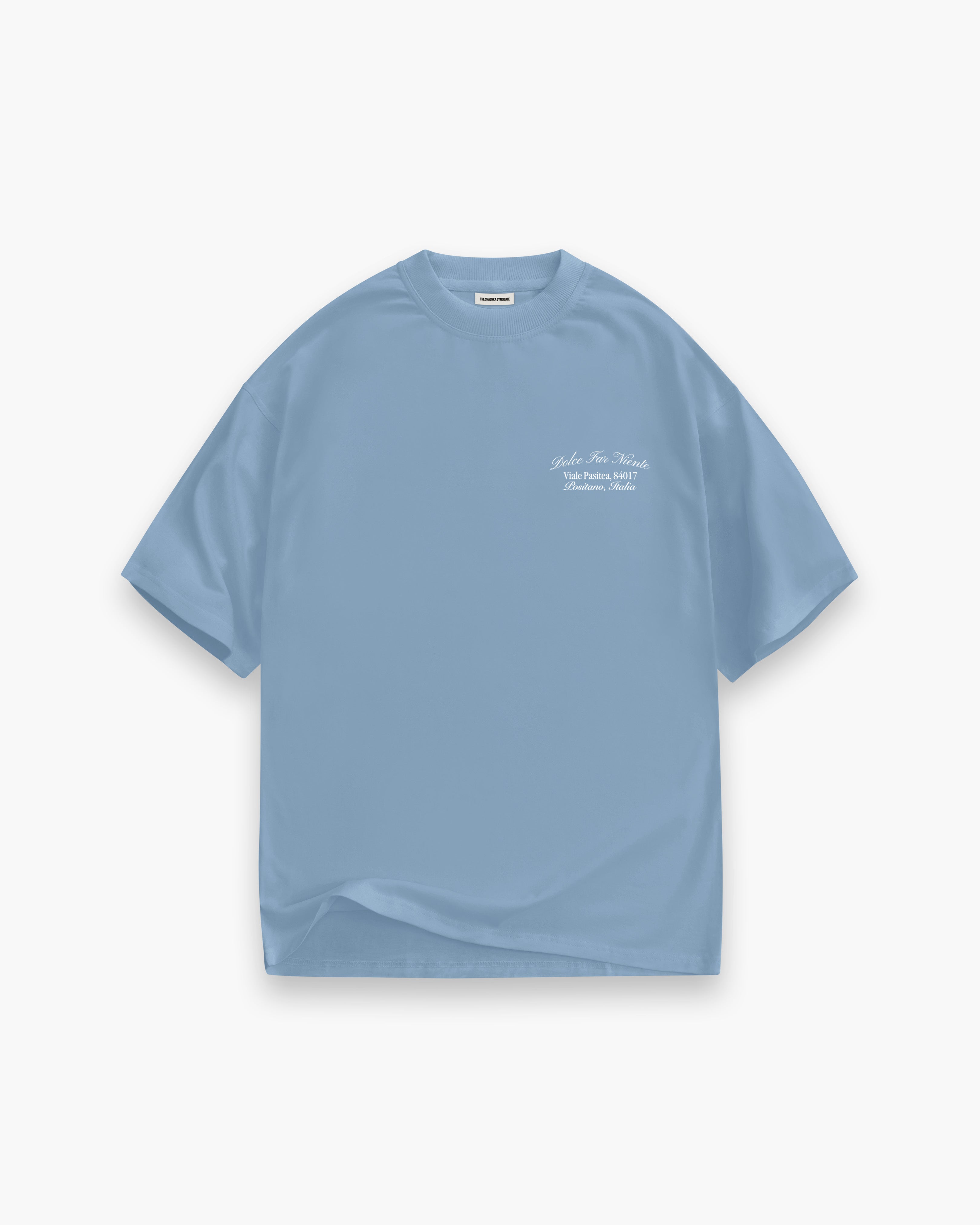 【SATIIIZ】Disero pigment half shirt DolceFarNienteLightBlueTeeFron